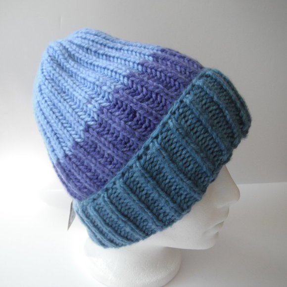 Hand Knitted Hat Toque  Adult Size - M Acrylic Blue/Purple - 010 Hand knit by me - Picture 4 of 8